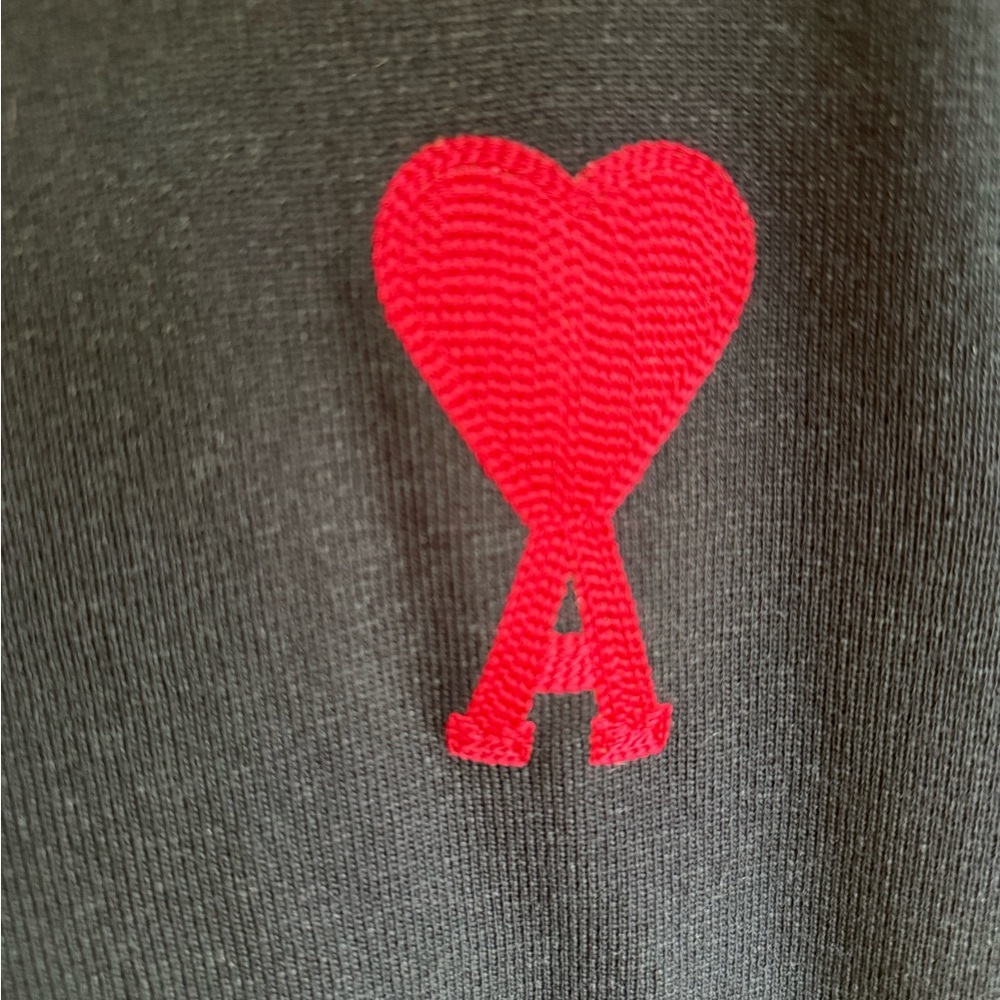 AMI Alexandre Mattiussi Red Heart Logo Black Knit Sweater Large